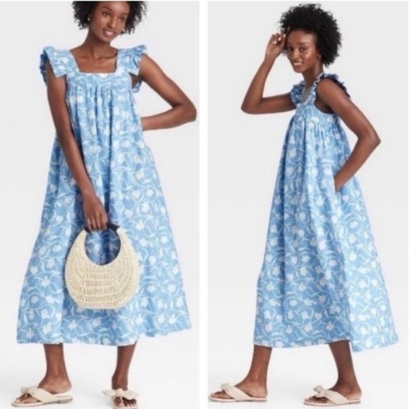 New NWOT A New Day Linen Maxi Dress Blue Floral XS - Picture 2 of 8